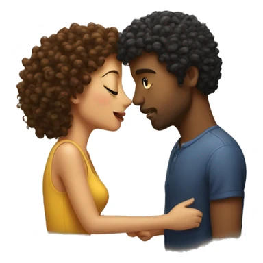 man with curly hair kisses women sticker
