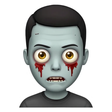 zombie iPhone emoji with buzz cut black hair and black t-shirt sticker