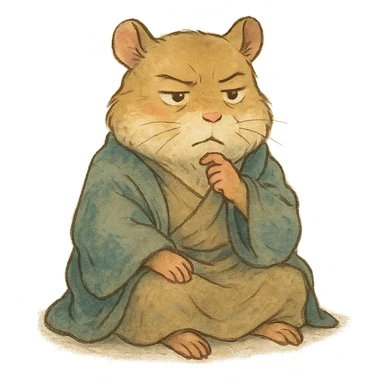 ghibli style hamster philosopher with a wise expression and soft colors sticker