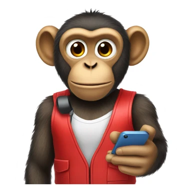 a monkey with a phone in a red vest sticker