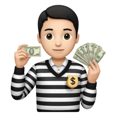 thief with black and white stripe clothes, holding money pack sticker