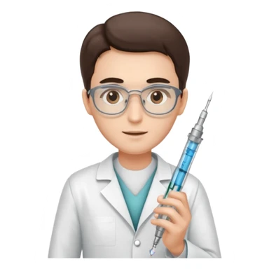 doctor of medicine holding very big syringe sticker