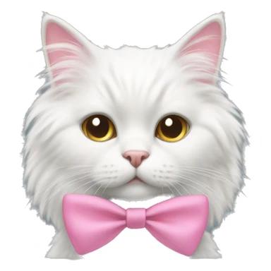 White fluffy cat with a pink bow on right ear sticker