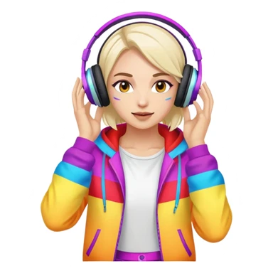 Russian rave artist with headphones and colorful outfit performing sticker