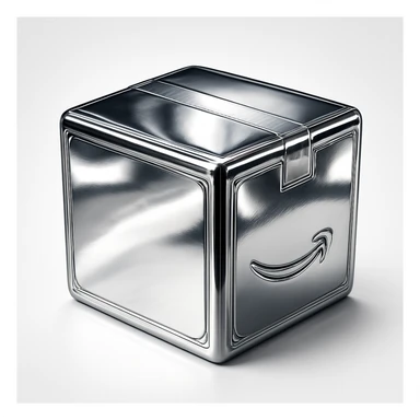 metallic chrome box, sleek and modern, with a shiny finish, maintaining the same package shape and visible tape details sticker