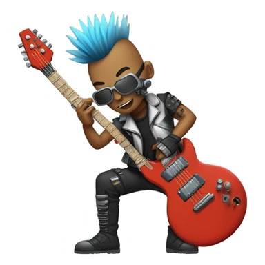 cyberpunk rockstar, mohawk,  mechanical sci-fi electric guitar sticker