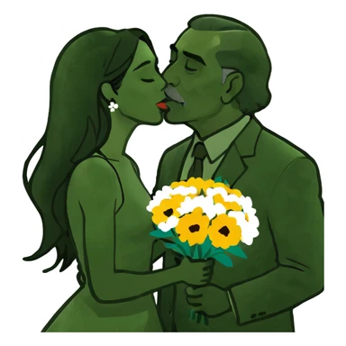 Beautiful woman with long dark hair, kissing a older Hispanic man sticker