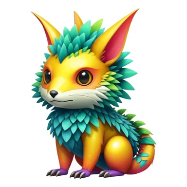Tropical futuristic lush warm-colored modern colorful cyber-Fakémon-Trico-creature sticker