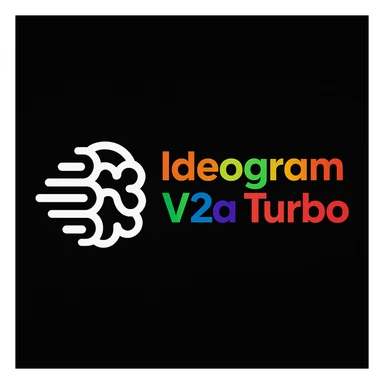 make a non gradient solid but colorful text of "Ideogram V2a Turbo", black background, add this logo too,  sticker