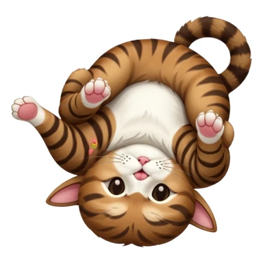 dark brown tabby and white cat in funny positions upside down with eyes closed sticker