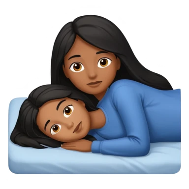 Piel morena, pelo largo  acostada en una cama sticker