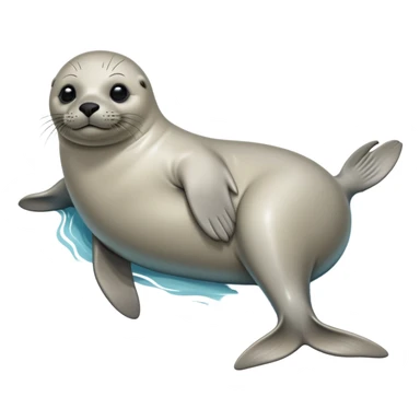 cinematic-seal-realistic-full-body-lounging-emoji,-sleek-body-stretched,-short-smooth-fur-glinting-in-the-sea-breeze,-flippers-tucked-comfortably-beneath-its-body,-large-dark-eyes-filled-with-playful-curiosity sticker