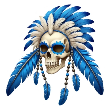 Furry Fakémon-Pokémon-animal-creature with a skull mask, and a feather-mane-collar, and blue feathers, (full body) sticker