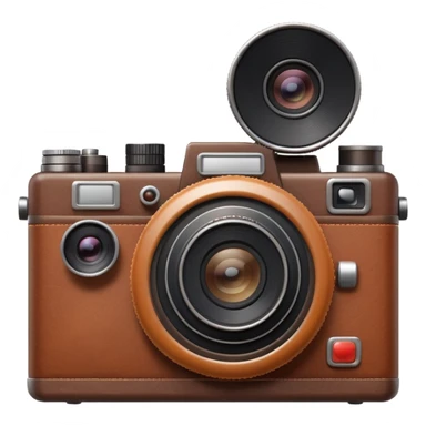 retro camera object icon, vintage photo camera, leather texture, big lens, cute 3D cartoon, mobile game icon style, clean background, no text, no watermark
  sticker