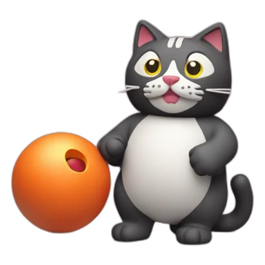 Plasticine cat with a bowling ball in his hand sticker
