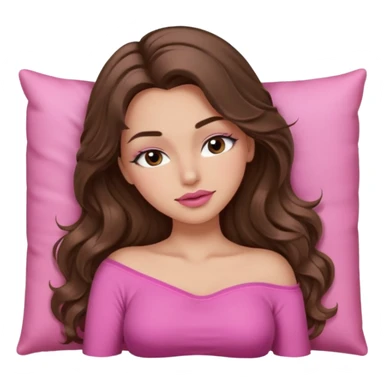 girl with long wavy brown hair, brown eyes, long lashes makeup, sexy pink lips, light to medium complexion, wearing a pink sexy top, sleeping sticker