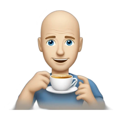 White man with bald head and blue eyes drinking cappuccino sticker