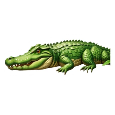 A large crocodile resting on a riverbank, part of its body in water, realistic scales and reflections, natural sunlight. sticker