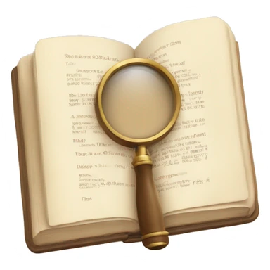An open book in beige tones with a magnifying glass on it sticker