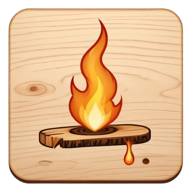 Wood burning icon, pyrography tool creating burn marks on wood, minimalistic style, clean lines, transparent background. sticker