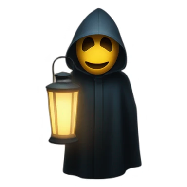 A mysterious figure cloaked in shadows, illuminated only by the soft glow of a lantern ,emoji sticker
