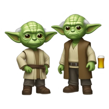 Mikey qui boit de la bière avec maître yoda sticker