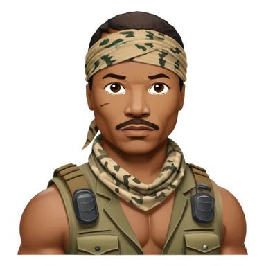 Carl Weathers as Dillon from Predator movie, muscular man in military gear with bandana sticker