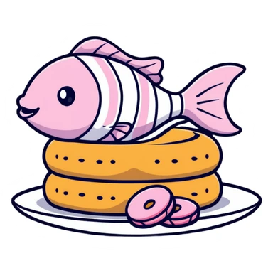 A sleek, modern Apple-inspired design with fish cake with pink swirl, rice cracker, and dango arranged in a clean, minimalist style with subtle Apple company aesthetic sticker