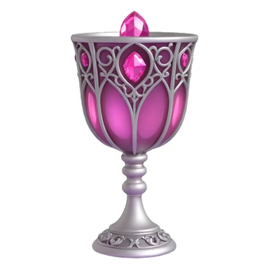 3D gothic chalice with pink gemstones, ornate and dramatic, metallic finish sticker