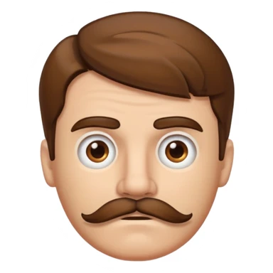 white man with parted brown hair and a thick mustache in the stock ios emoji style. he is very unhappy and his hair is a bit unkempt sticker