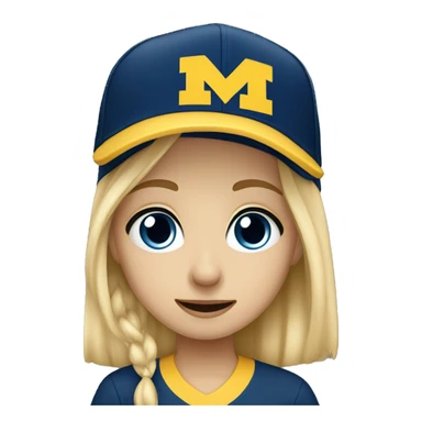 Blonde girl with blue eyes crying wearing University of Michigan hat sticker