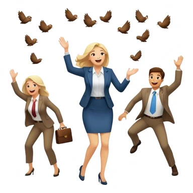 Poop flying everywhere executives trying to catch it as another women worker laugh looking on l sticker