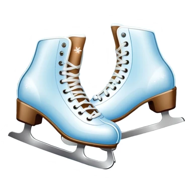 An icon showing In the background, twinkling lights, winter trees, and cheering spectators create a festive atmosphere. a pair of elegant ice skates gliding across a smooth, frozen rink with snowflakes in the air. Transparent background highlights the grace and charm of ice skating. sticker