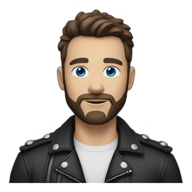solo young man with short dark brown undercut hair, blue eyes, sporting a short beard, embodying a biker aesthetic, his gaze sharp sticker