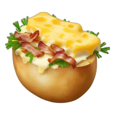 Baked potato with cheese and chives and bacon sticker