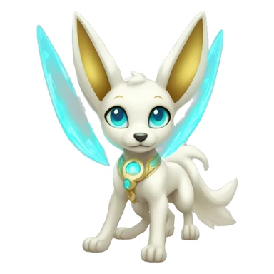 Shiny White Angelic Electric Albino Umbreon. cyan eyes and cyan markings. Golden Anubis-rings. full body sticker