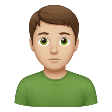 a self asured white male. brown hair. green t-shirt. blue background sticker