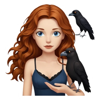 J9hn Constantine and Long wavy Auburn hair woman BLUE eyes wearing black cami and a crow sticker