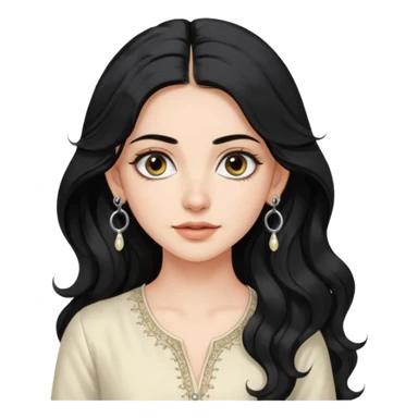 a pretty bratz fair girl with long wavy black hair, kajal under eyes, small silver hoop. ivory coloured kurti sticker