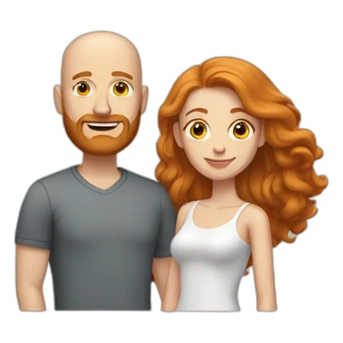 bald white man with dark beard and girlfriend with long ginger hair sticker