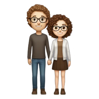 couple holding hands, white girl with round silver glasses and really short brown curly hair, tall white man with brown round glasses and short curly brown hair sticker