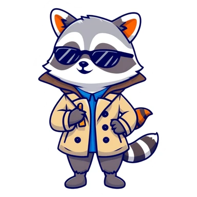 Female raccoon in a trench coat and sunglasses holding a blank sign   sticker