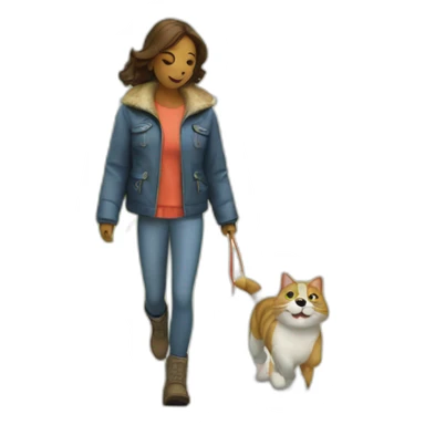 A cat wearing jacket and boots walking with a dog in the park sticker