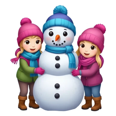 kids building a snowman, simple and expressive sticker