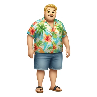 Chubby white guy in hawai shirt and slips sticker