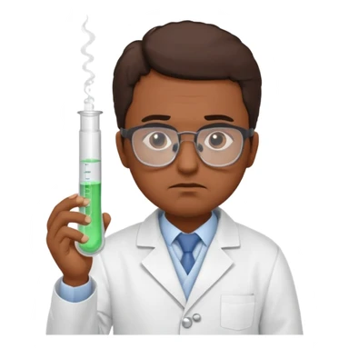 Frowns with Glasses,  Disappointed Scientist: Brown Skin, Lab coat, thin glasses, holding test tube, upset expression
 sticker