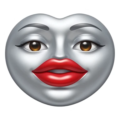 A seductive pair of slightly parted lips emoji made of liquid silver chrome, smooth glossy metallic surface, soft sensual curves, subtle reflections, luxury sexy aesthetic, minimal iOS emoji style, centered composition, clean white background, soft studio lighting, no text sticker