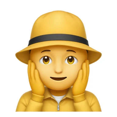 yellow emoji looking down, hat covering eyes, no text, subtle shadow sticker