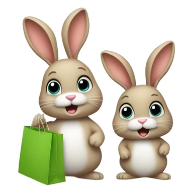 Two bunnies with shopping bags  sticker