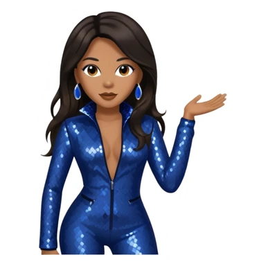 Monica, R&B Singer with long dark brown hair, dark blue sequin outfit sticker